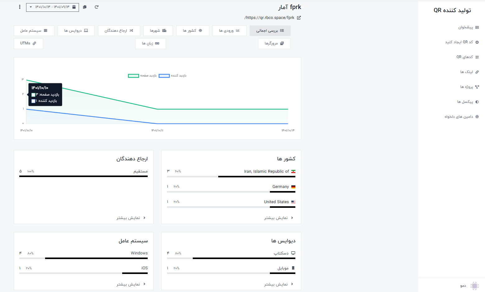 عکس صفحه تجزیه و تحلیل کد QR